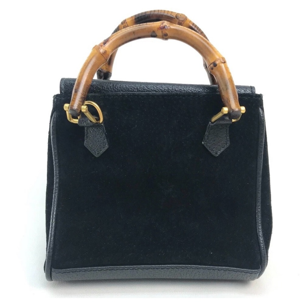 GUCCI Black Suede Handbag with Bamboo Handle
